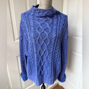 Polo Ralph Lauren Sweater Women XL Blue Cropped Cable Knit Pullover Crew Neck